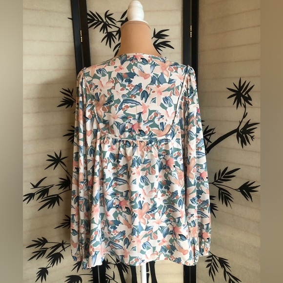 Shewin Womens Casual Boho Floral Print Long Sleeve Blouse Top Plus Size 2XL - Picture 5 of 12